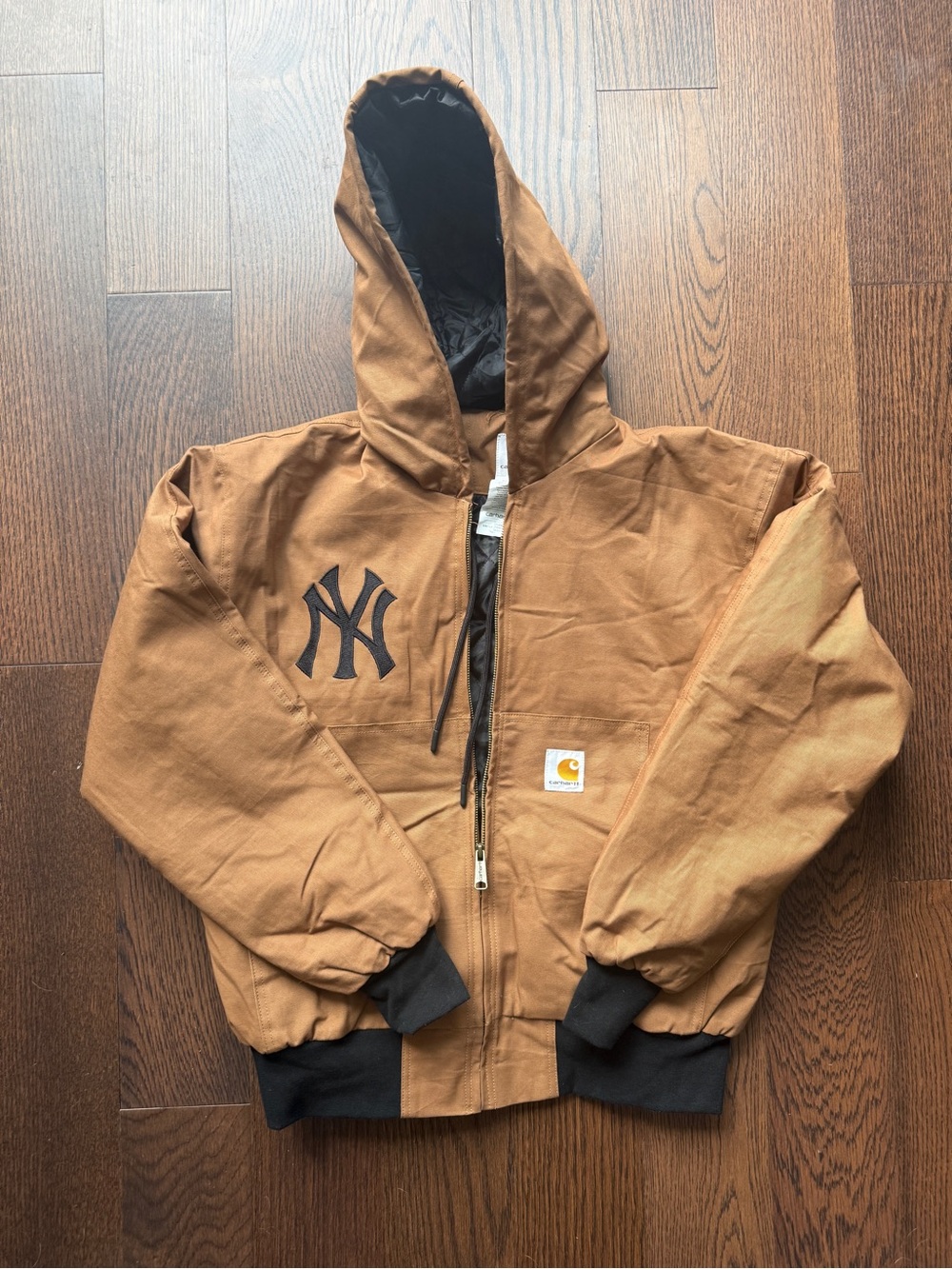 REWORKED Carhartt Brown Hooded Canvas Jacket with Yankees Patch